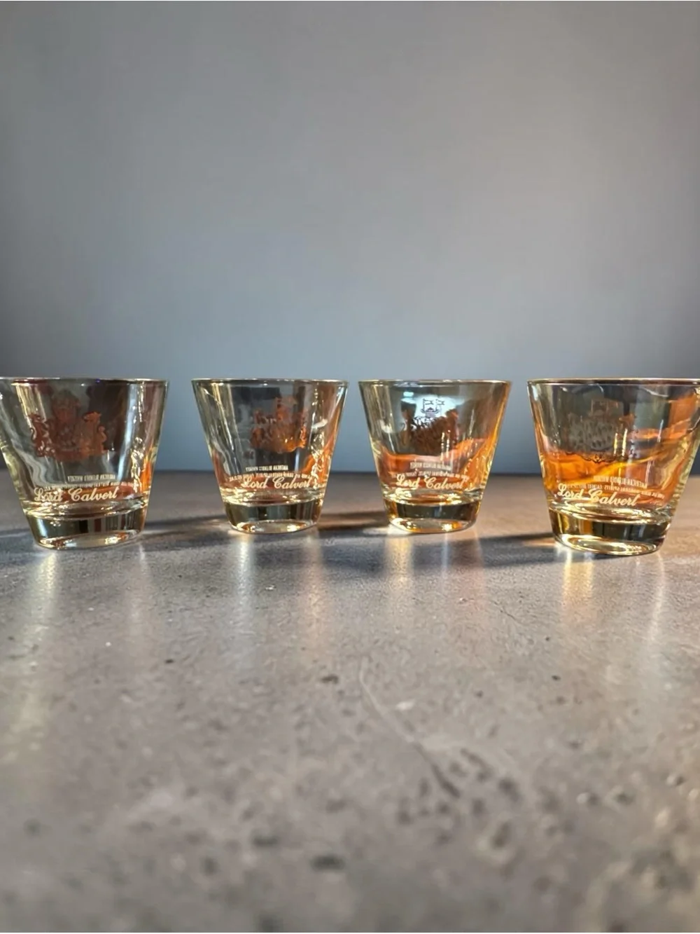 Clear Etched Lord Calvert High Baller Glasses with Logo - Set of 4